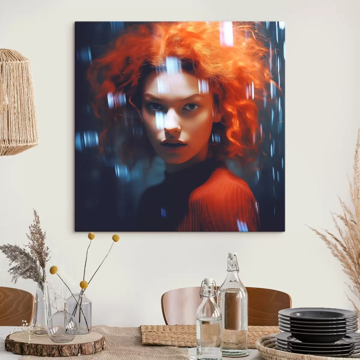  Schilderijen Meisje met rood haar op donkerblauwe achtergrond s41934
