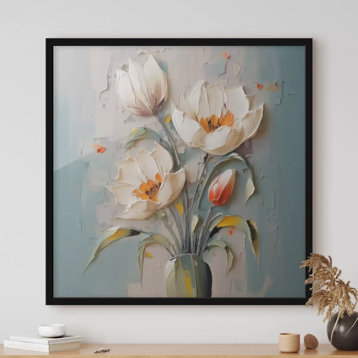 Affiche Imitation peinture de tulipes blanches dans un vase f41933