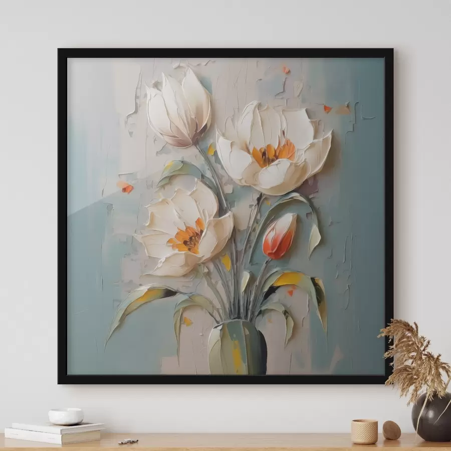 Papier peint photo Imitation peinture de tulipes blanches dans un vase f41933