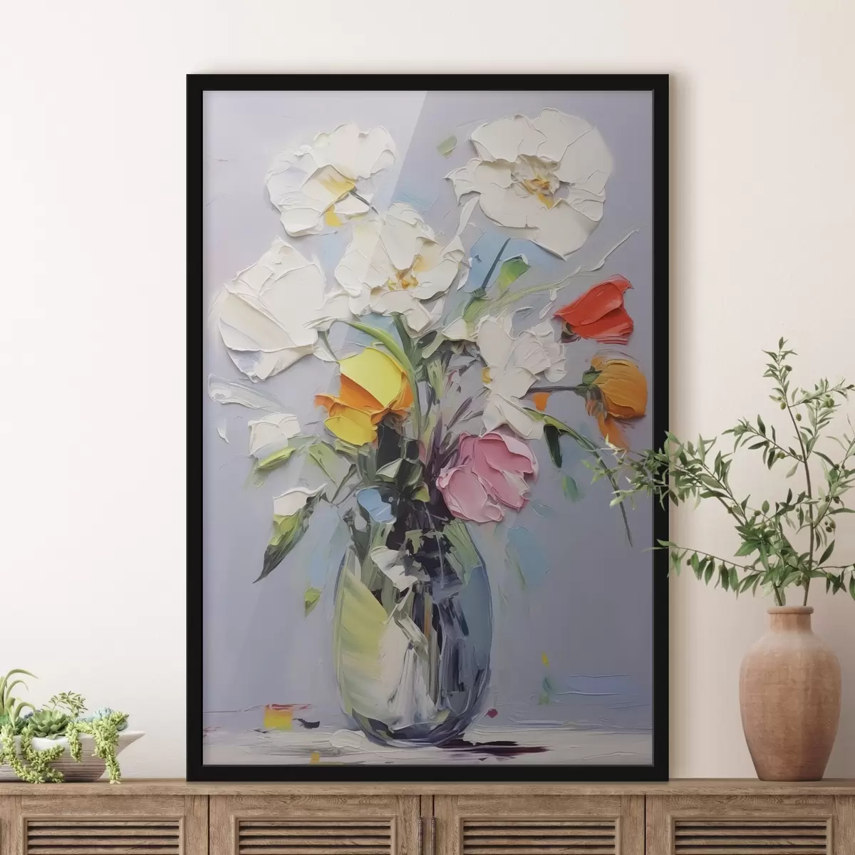 Affiche Bouquet abstrait de fleurs dans un vase imitation de traits de peinture f41936