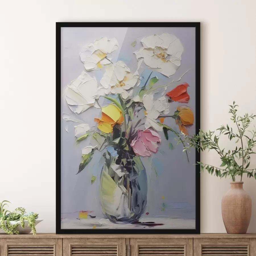 Fotobehang Abstract boeket bloemen in een vaas imitatie van verfstreken f41936