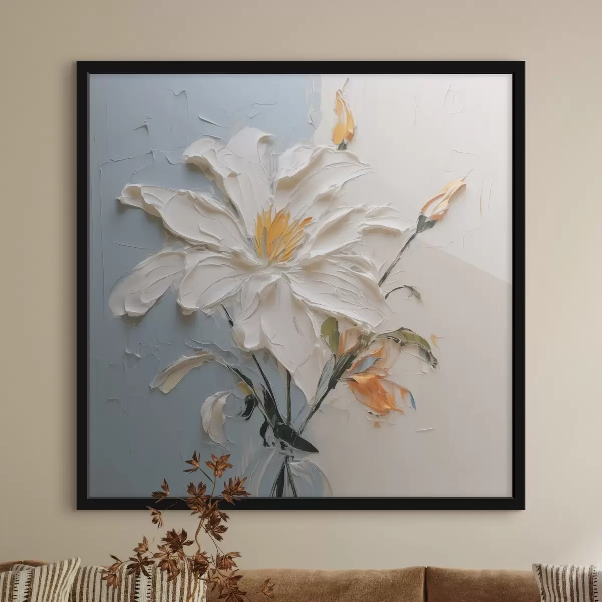 Poster Witte lelie abstracte imitatie penseelstreken f41939