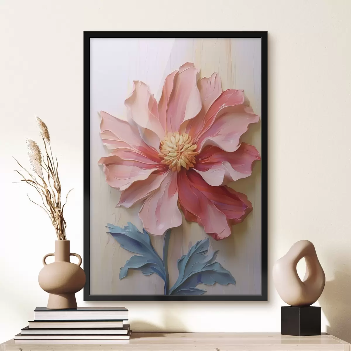 Affiche Coups de pinceau imitation fleur rose f41941