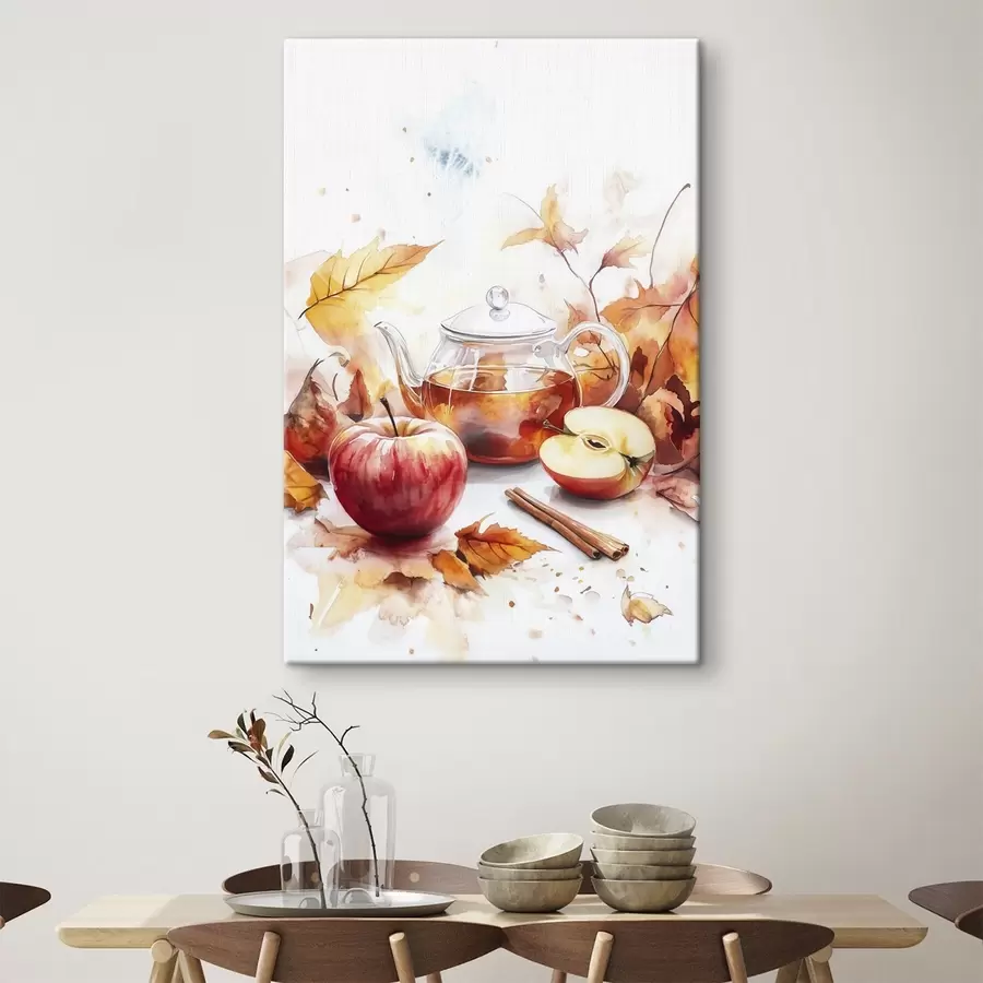  Peintures Théière aquarelle avec vin chaud, pomme, cannelle, couleurs d'automne s41943
