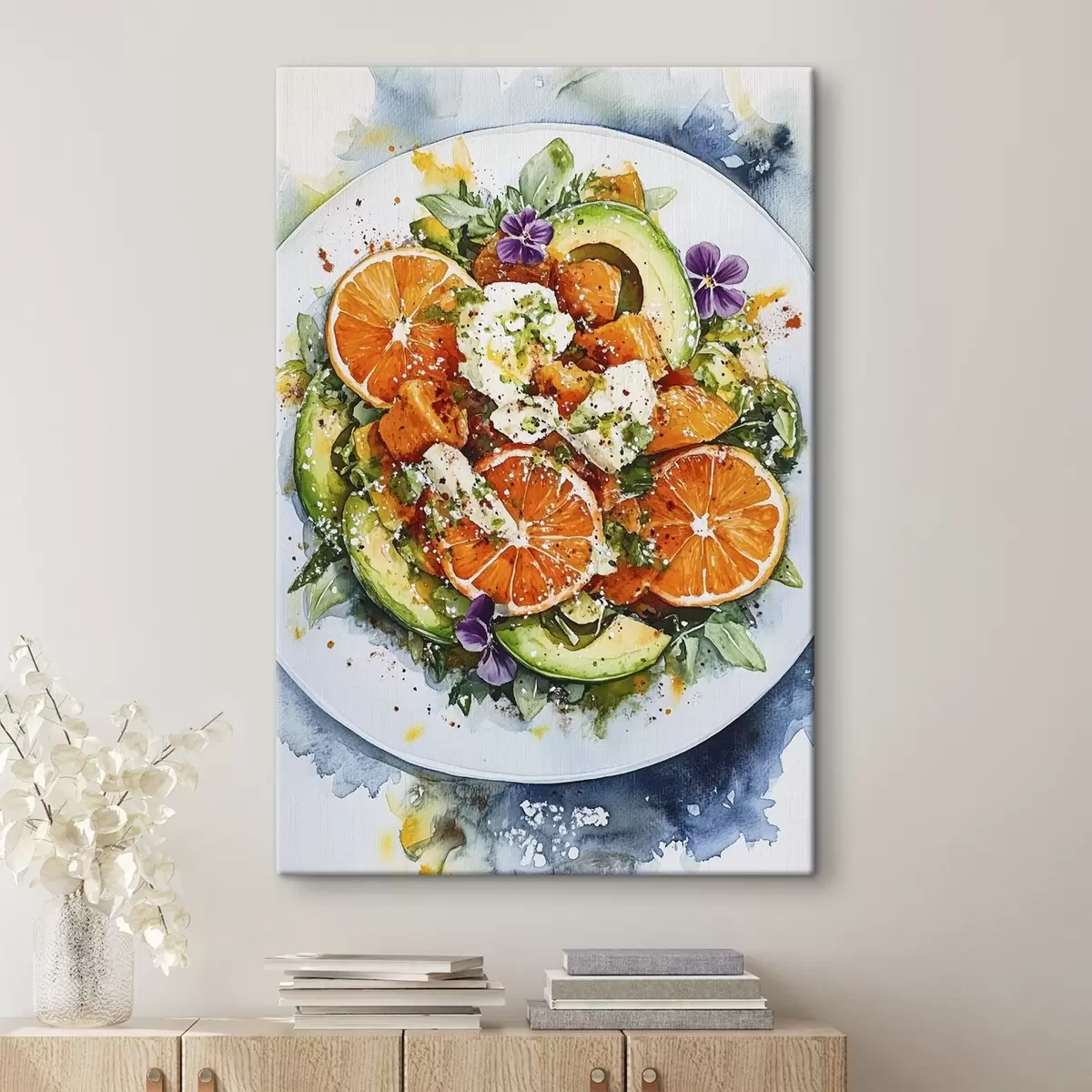  Peintures Délicieuse salade d'oranges, de feta, de citrouilles et d'avocats, aquarelle alimentaire s41959