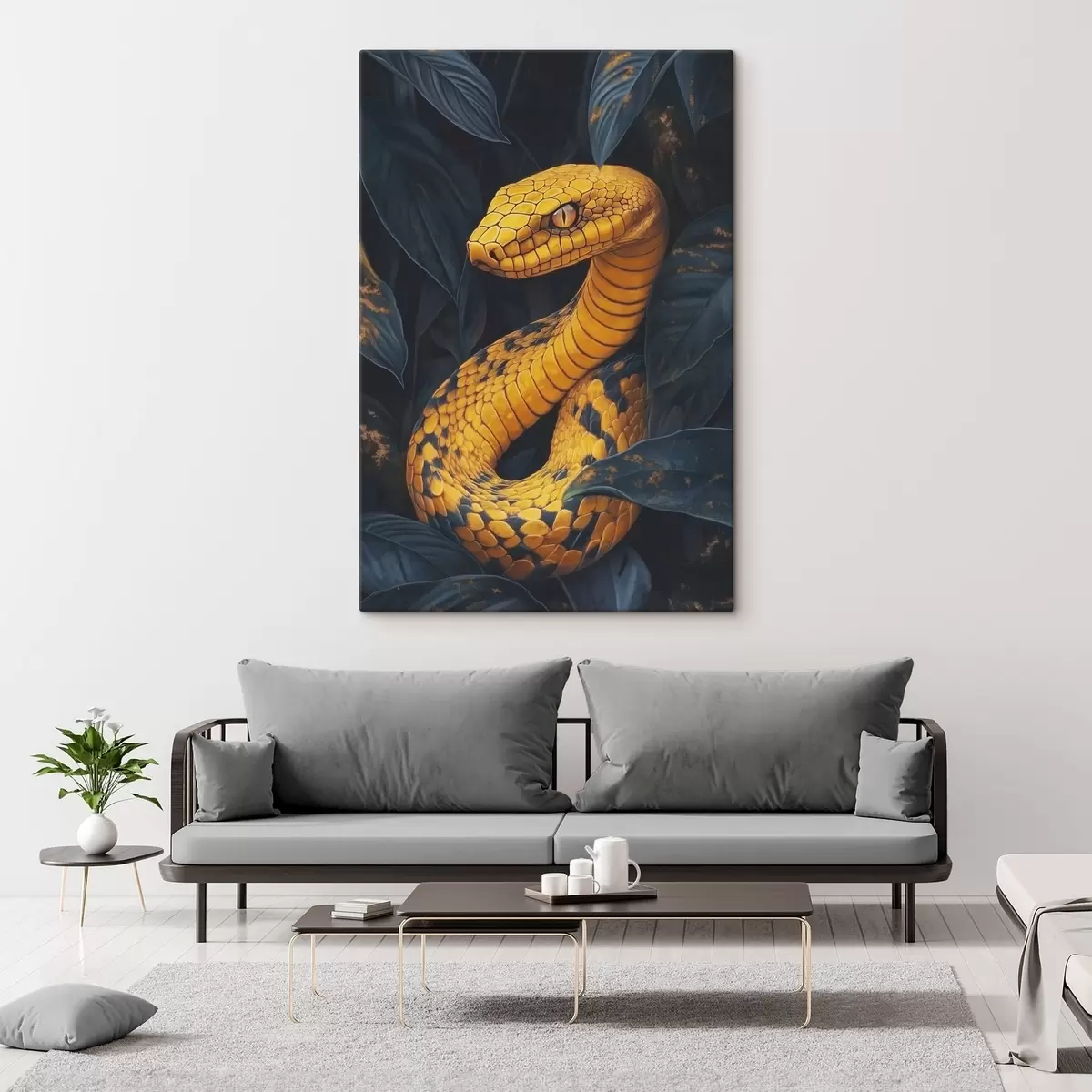  Peintures Serpent jaune dans les feuilles s41927