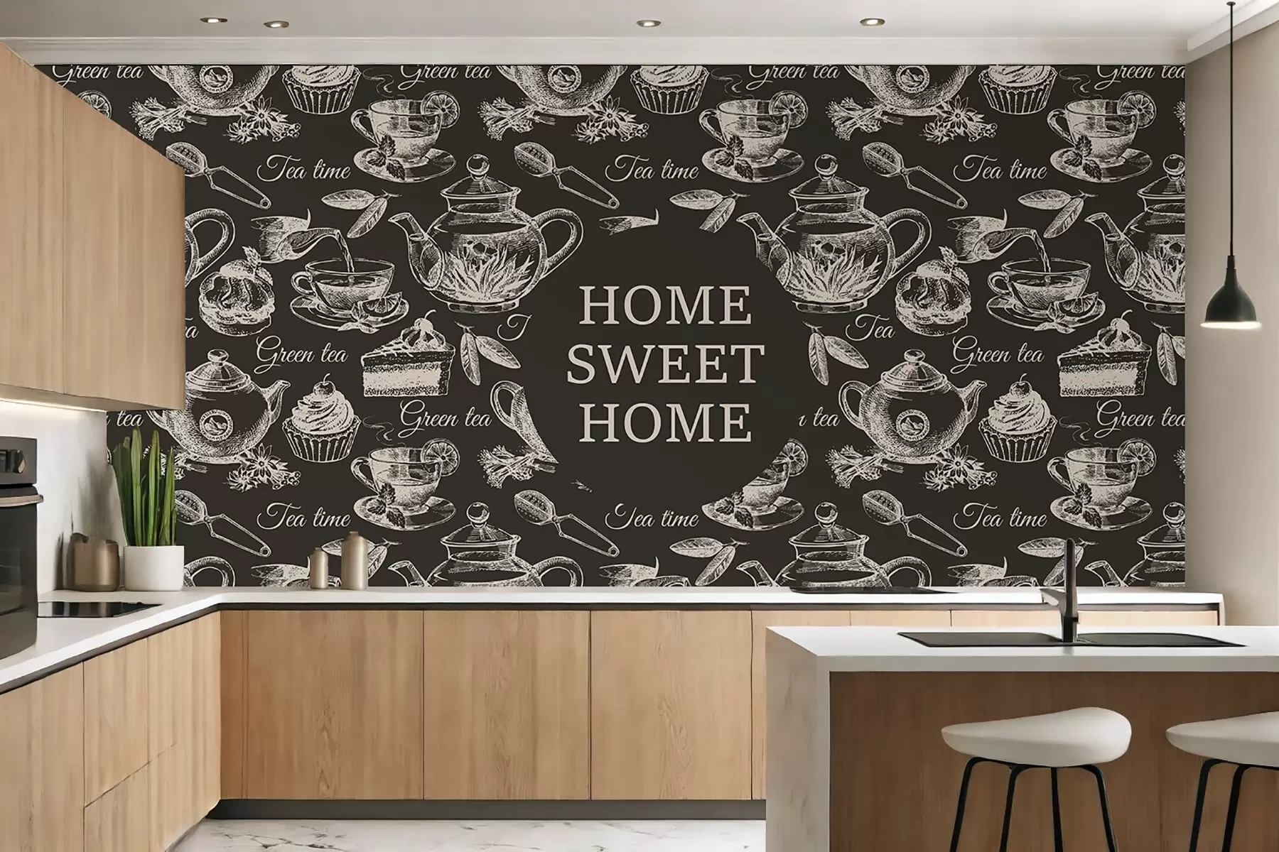 Fotobehang donker behang voor de keuken met beige patronen w02404