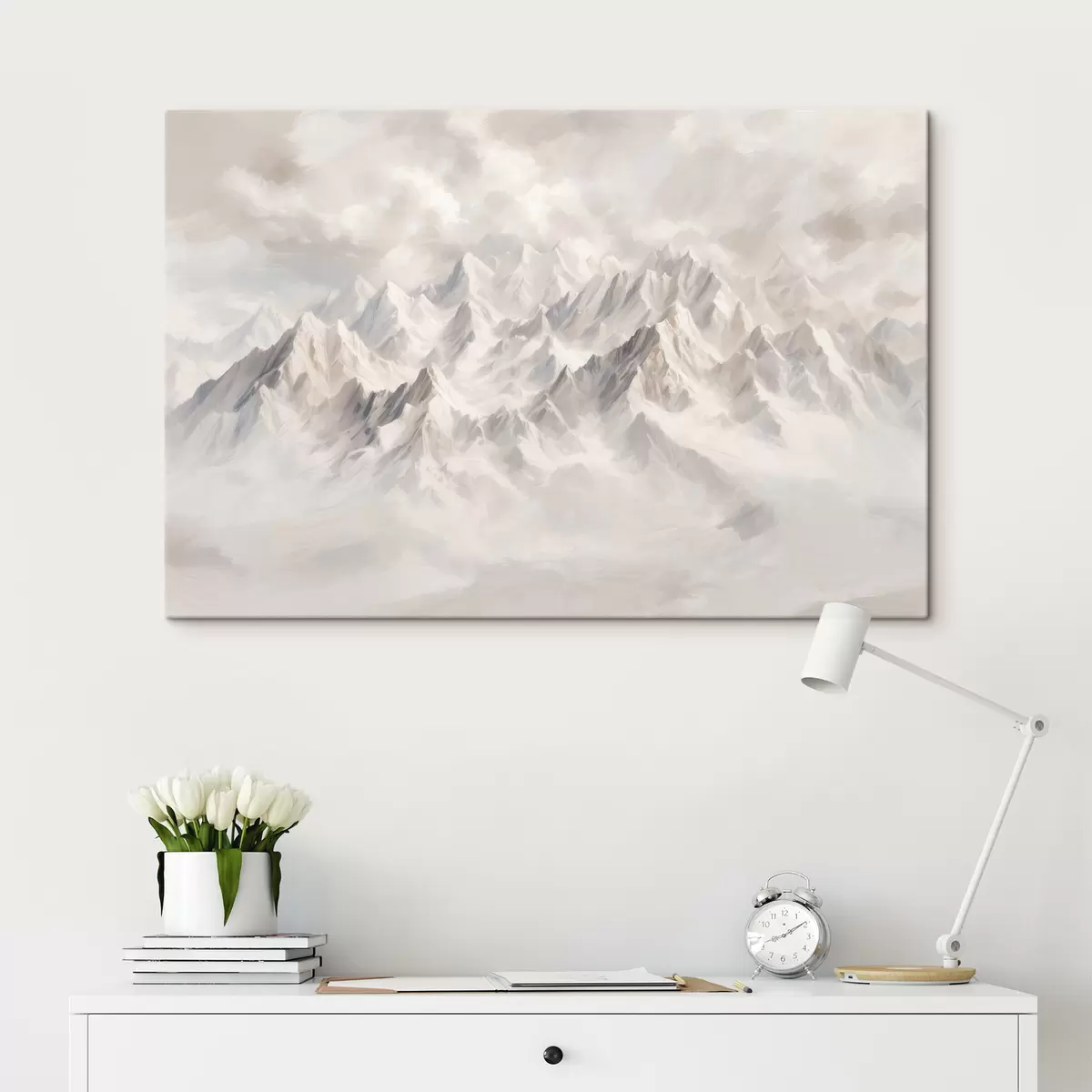  Schilderijen Witte besneeuwde bergen in mist s40629