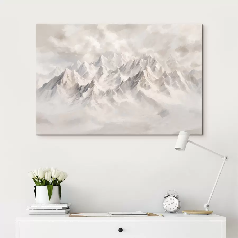  Peintures Montagnes blanches et enneigées dans le brouillard s40629