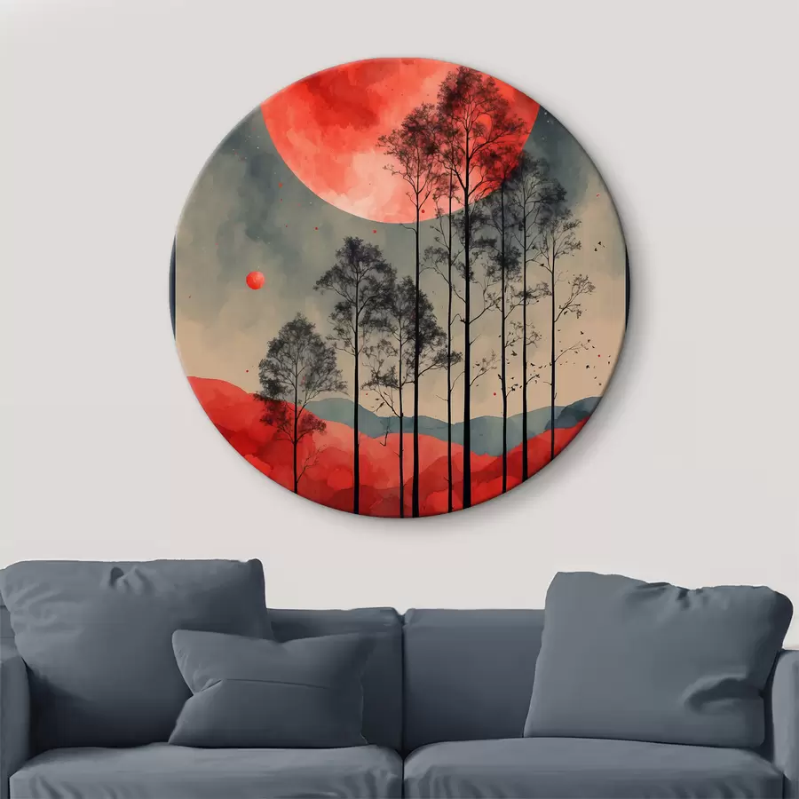  Schilderijen Een bloedige volle maan boven het bos r38862