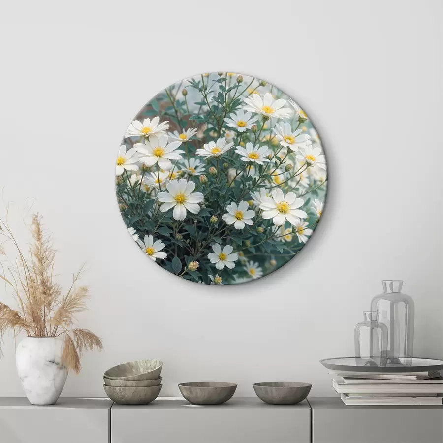  Peintures Un champ de fleurs de marguerites blanches avec un feuillage vert, sur un fond flou r40413