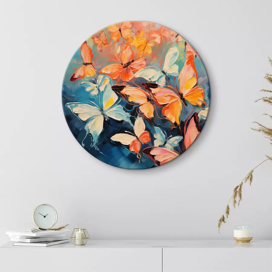  Schilderijen Een zwerm vlinders vliegt op een blauw olieverfschilderij r39922