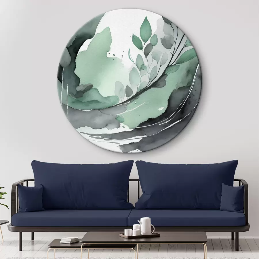  Schilderijen Abstracte aquareltekening met een plant, natuurlijke groene en grijze kleuren r36502