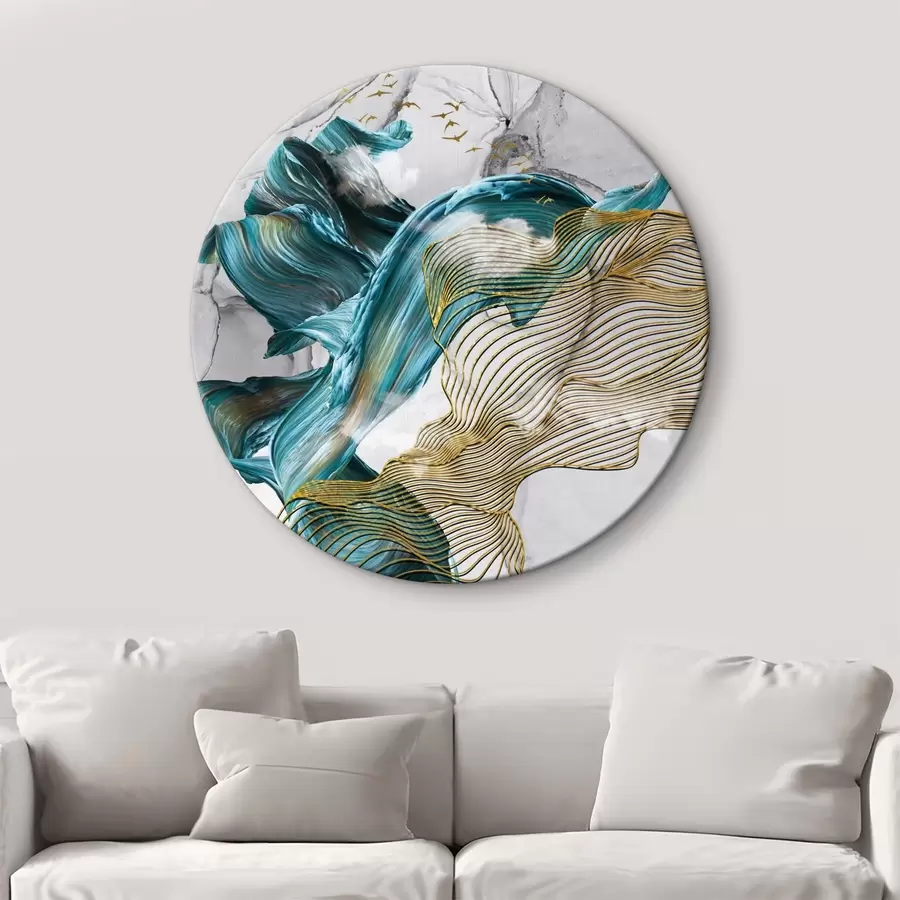  Schilderijen Abstracte golven met groenblauwe en vloeiende lijnpatronen r35797