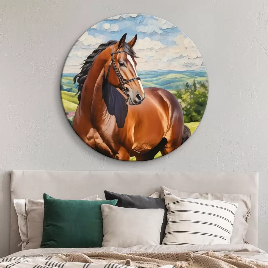  Peintures Beau cheval sur la pelouse, ciel bleu r38727