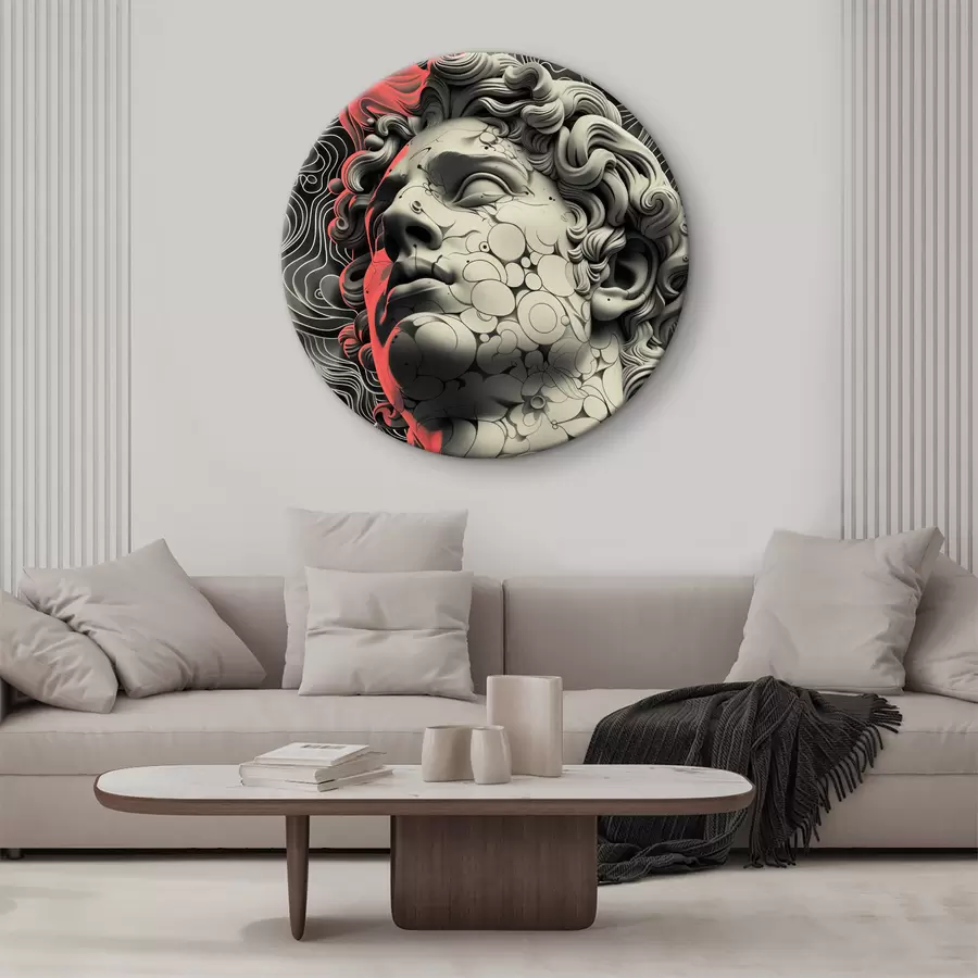 Schilderijen Zwart-wit lineaire afbeelding van het hoofd van de Griekse god Apollo in pop-art stijl r39763