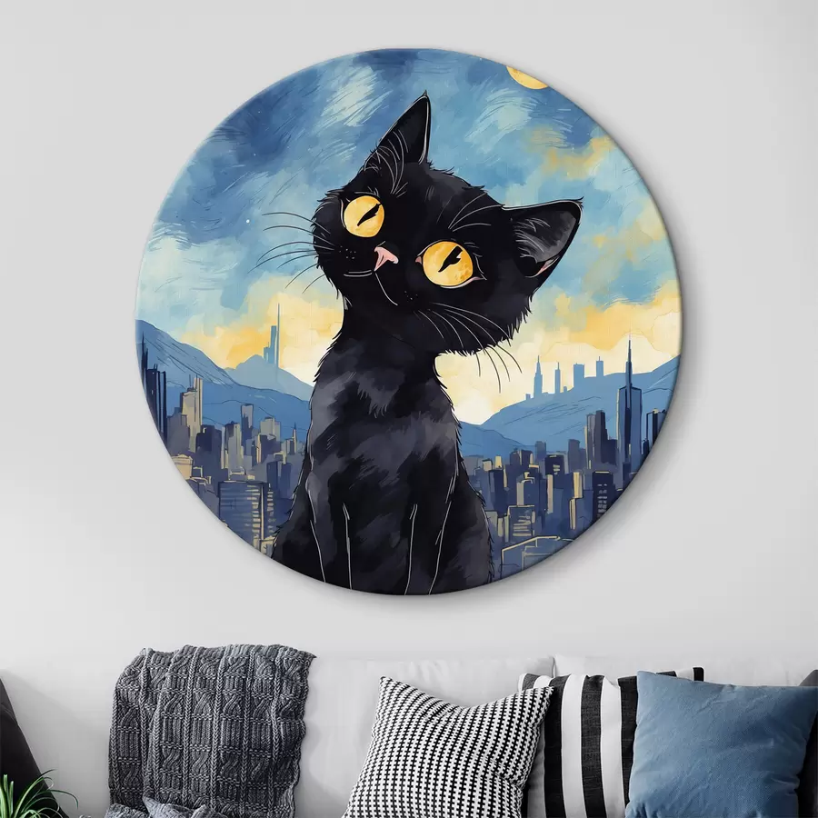  Schilderijen Kat op de achtergrond van een stad r38861