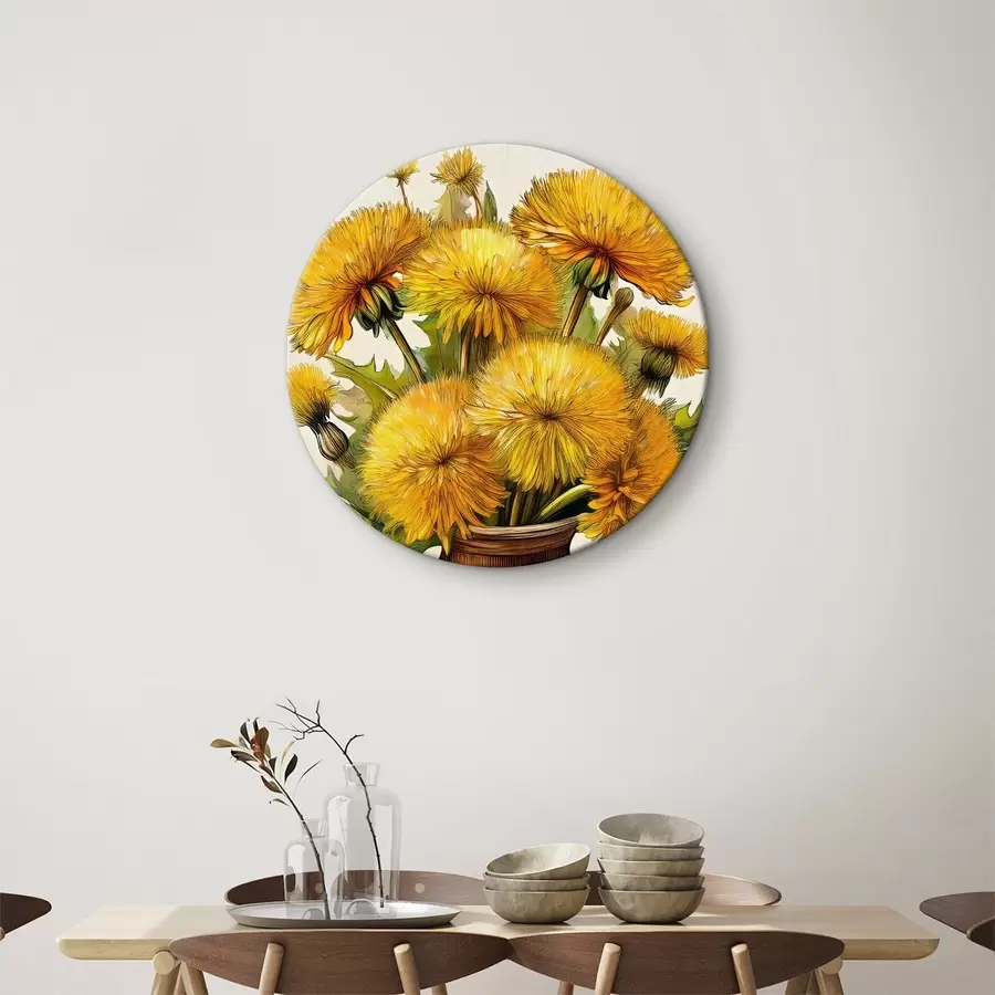  Schilderijen paardenbloemen, boeket paardenbloemen in een vaas, gele paardenbloemen r40418