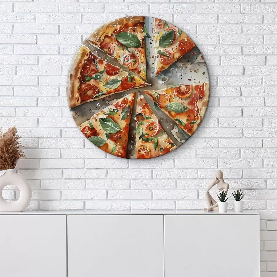  Schilderijen Heerlijke Italiaanse pizza, aquarelvoedselkunst, margarita, tomaten r39703