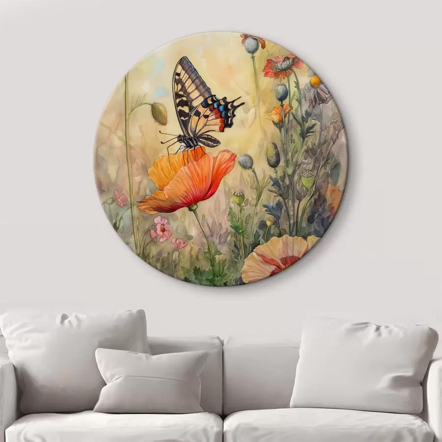  Peintures Champ de coquelicots et papillon r38520