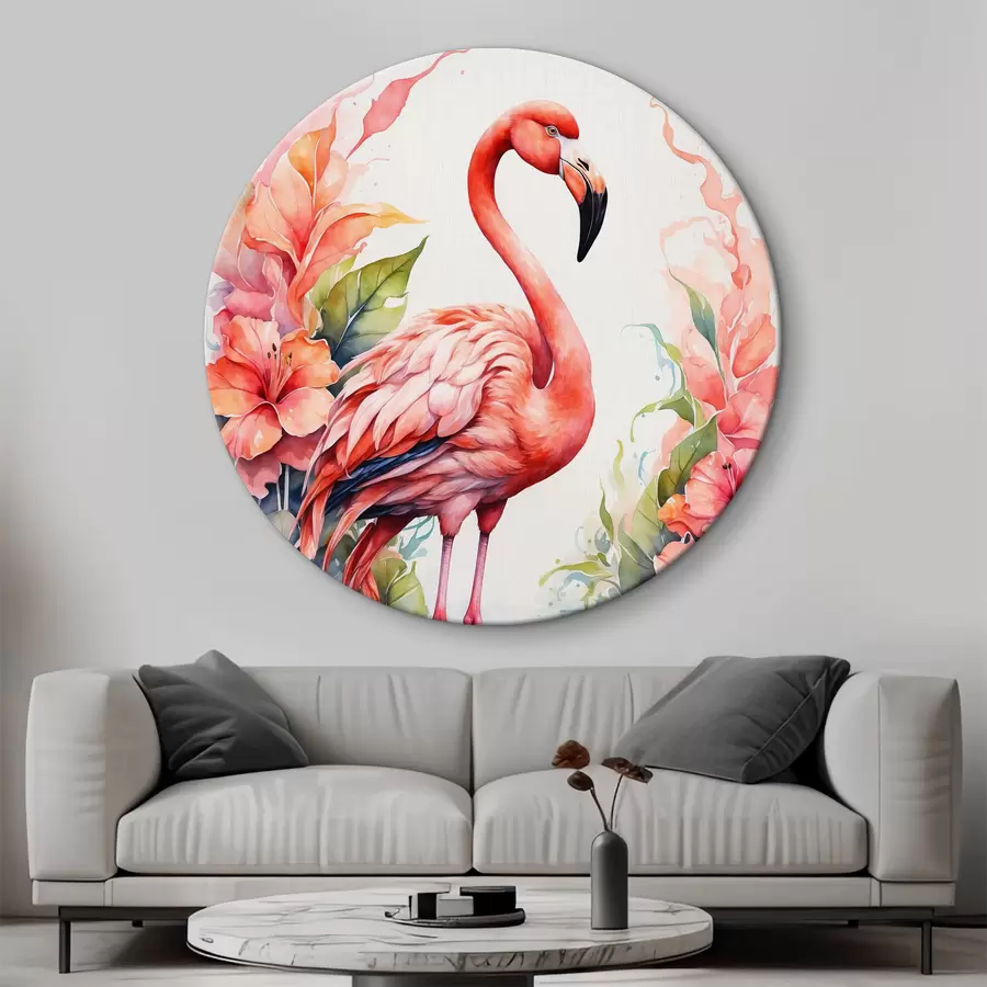  Schilderijen Flamingo met bloemen in aquarel r37125