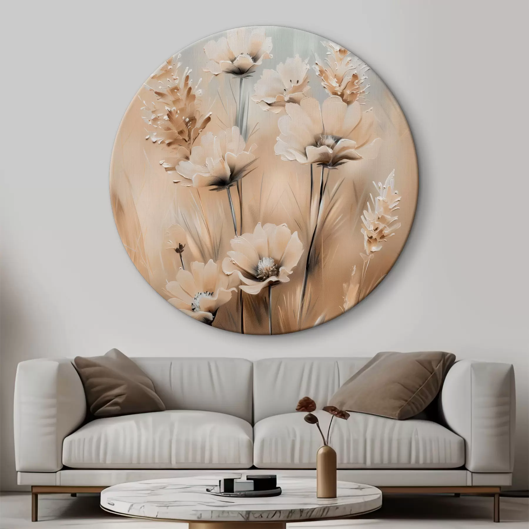  Schilderijen Bloemen in het veld in beige tinten r38720