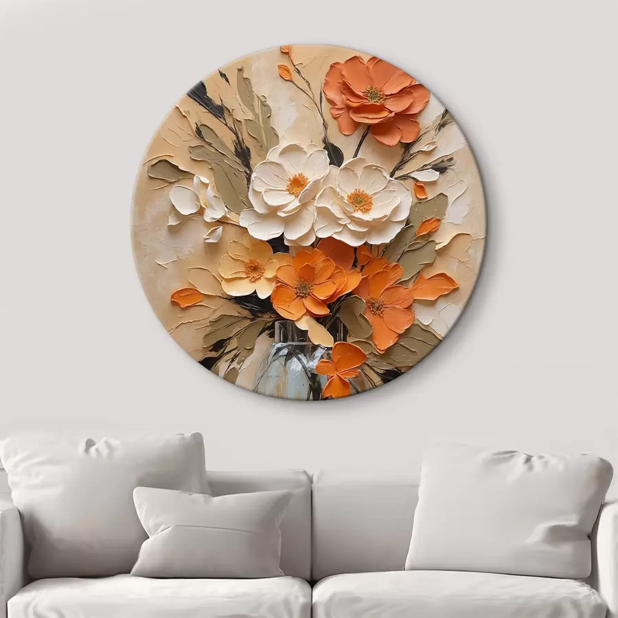  Peintures Fleurs dans un vase à l'huile sur fond beige r38673