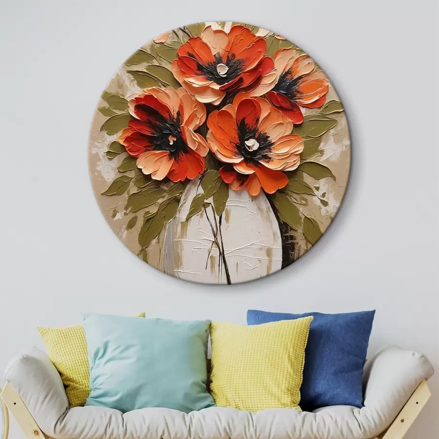  Peintures Fleurs dans un vase blanc sur fond rose r38176