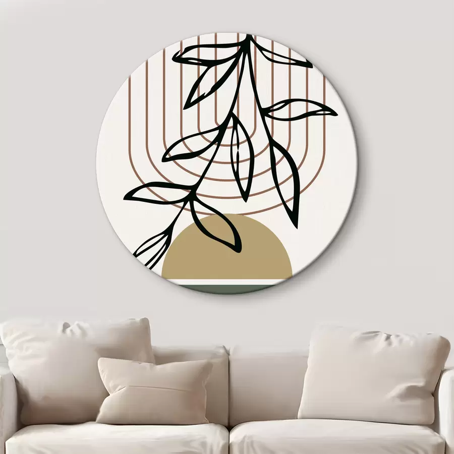  Schilderijen Geometrische halve cirkels met hangende abstracte plant en spiraal r36188