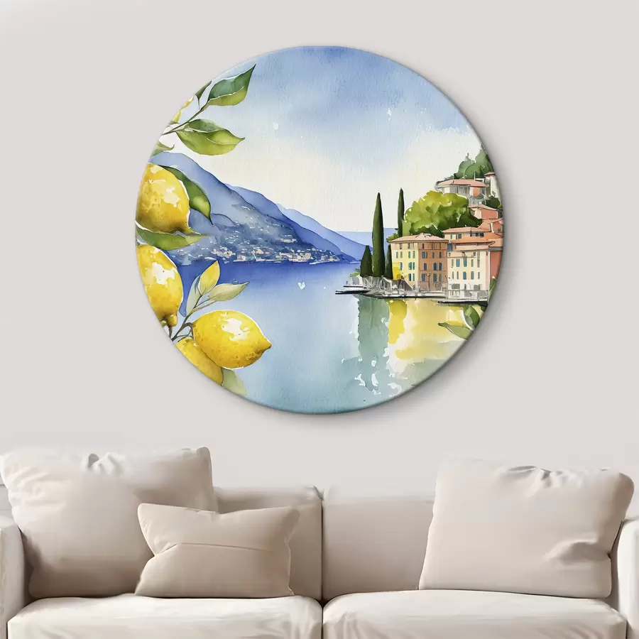  Schilderijen Italiaans meer, zomer, aquarel, natuurlandschap, citroenen, stadsarchitectuur r38394