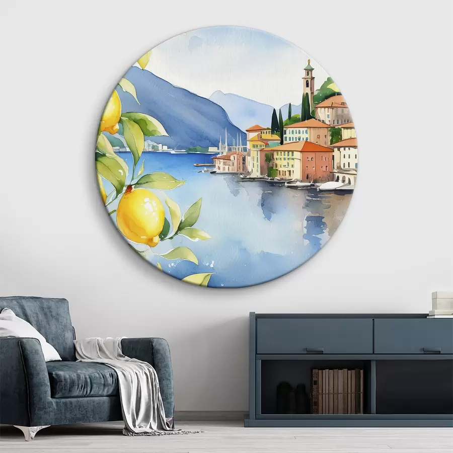  Peintures Lac italien, été, aquarelle, paysage naturel, citrons, architecture urbaine r38397