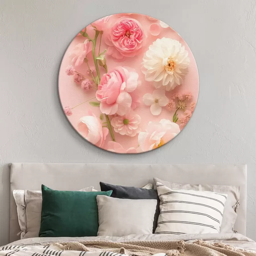  Peintures Fleurs luxuriantes sur fond rose r39576