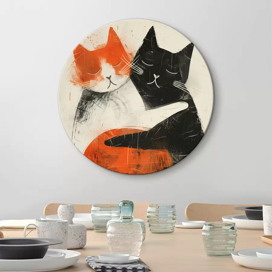  Peintures Illustration minimaliste à l'encre de deux chats mignons r39725