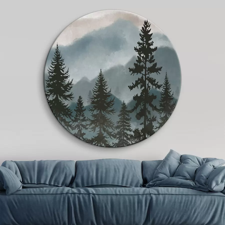  Schilderijen Berglandschap met dennenbomen in aquarel r37017