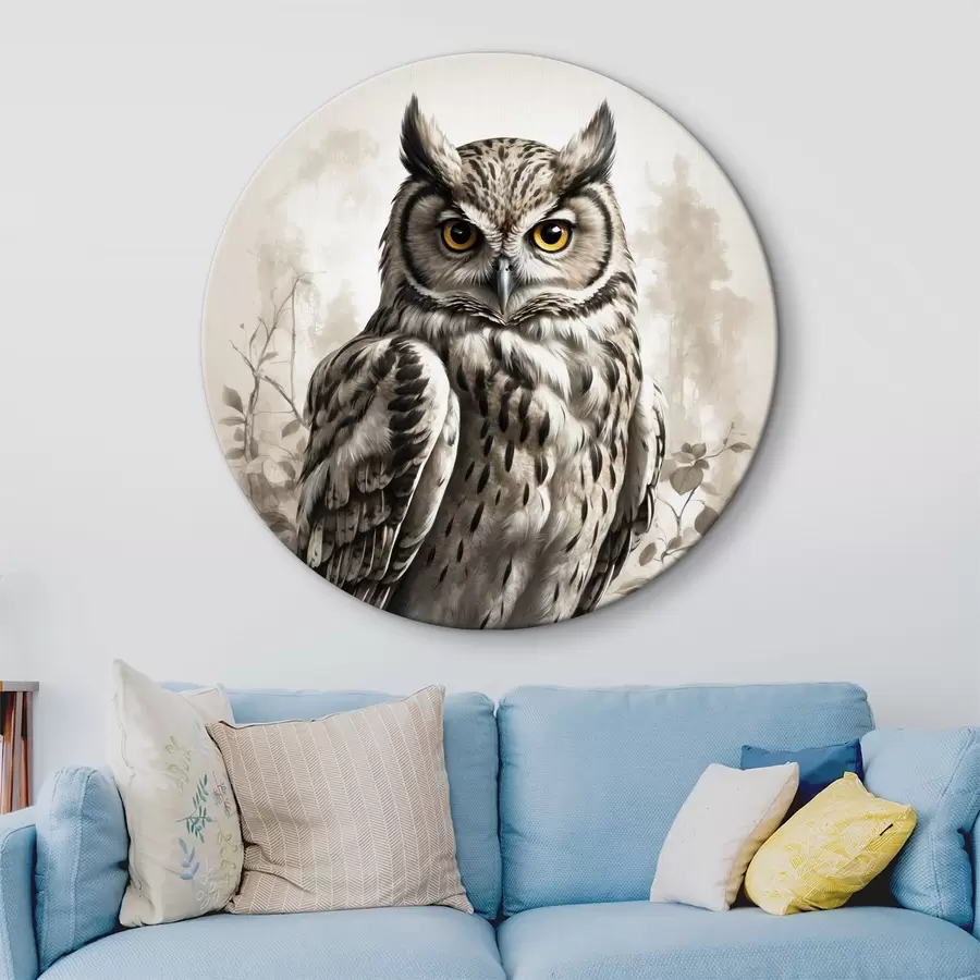  Schilderijen Uil op zwart-witte achtergrond r38118