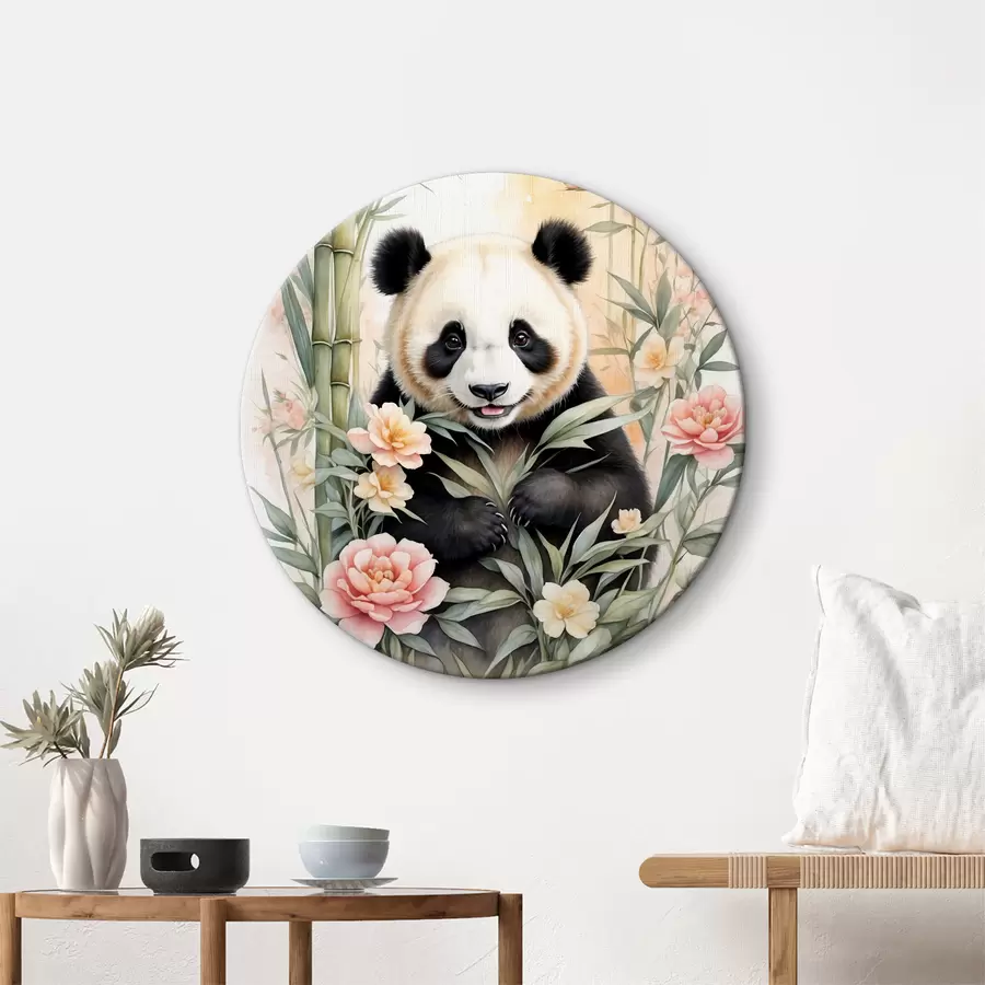  Schilderijen Panda met bloemen en bamboe r40125