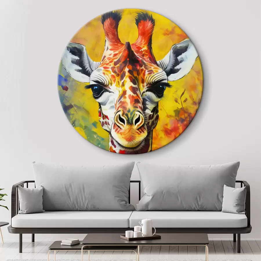  Schilderijen portret van een giraffe in een pak op een gele achtergrond r38606