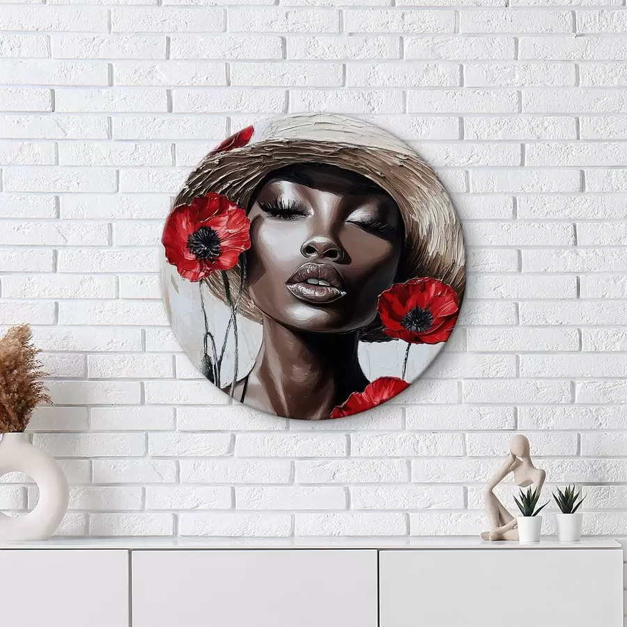  Peintures Portrait d'une femme au chapeau avec des coquelicots rouges r40350