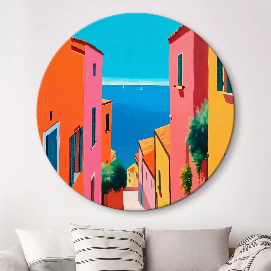  Schilderijen Uitzicht op zee en lichte straat r39579