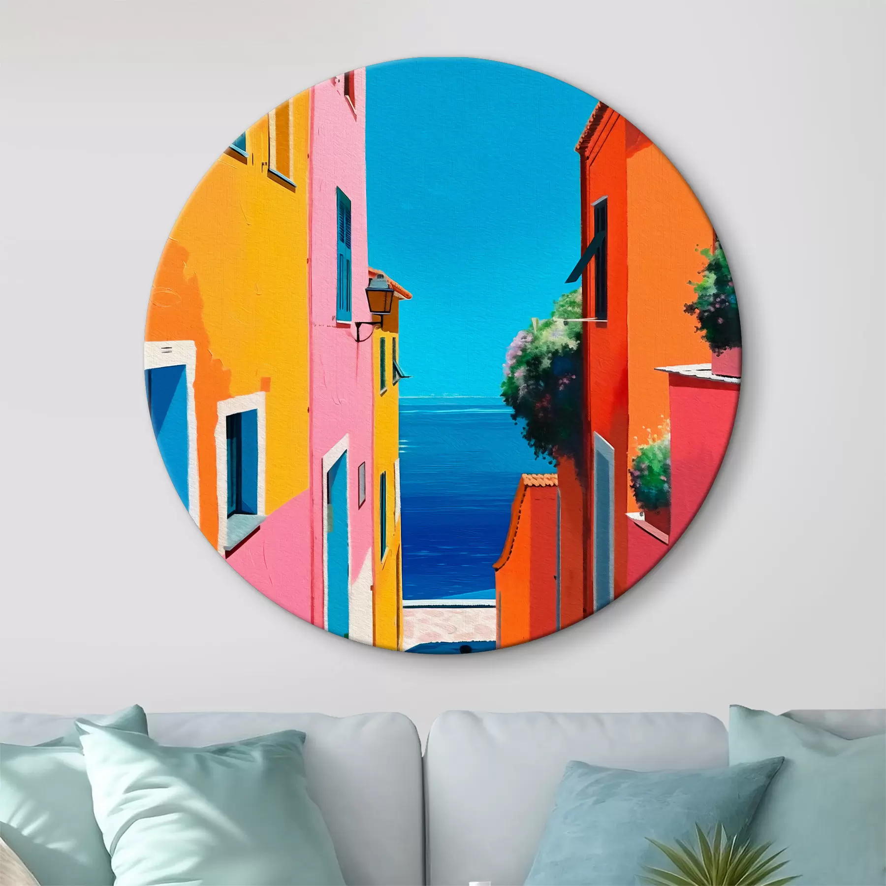  Schilderijen Uitzicht op zee en lichte straat r39582