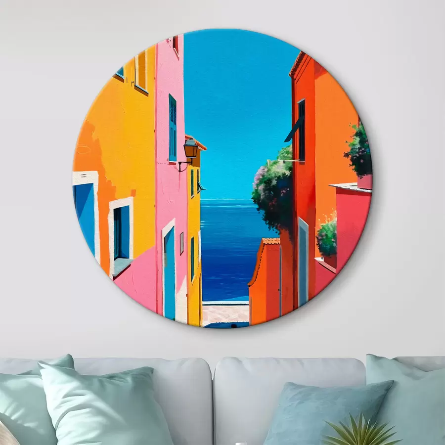  Schilderijen Uitzicht op zee en lichte straat r39582