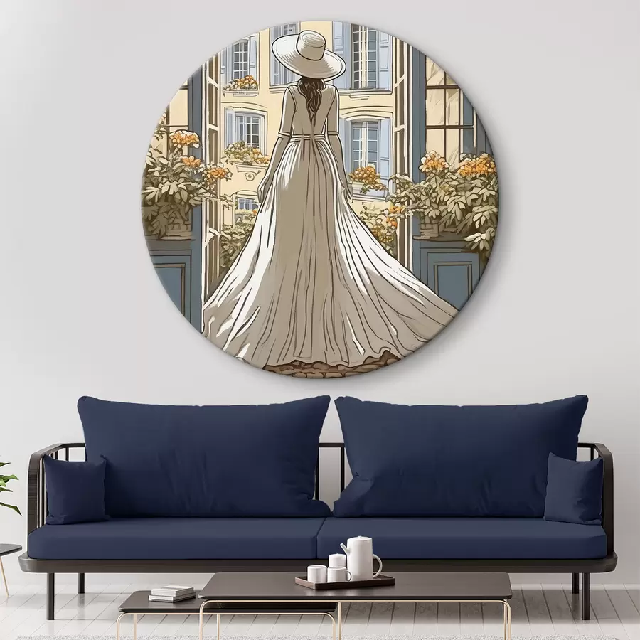  Schilderijen silhouet van een meisje in een witte jurk bij het raam r39479