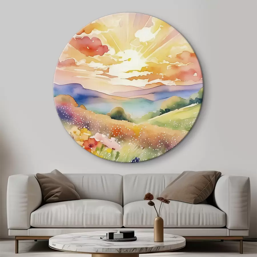  Schilderijen Zonsondergang in het zomerveld, bloemen, zon, kleurrijke lucht, wolken, natuur r38842