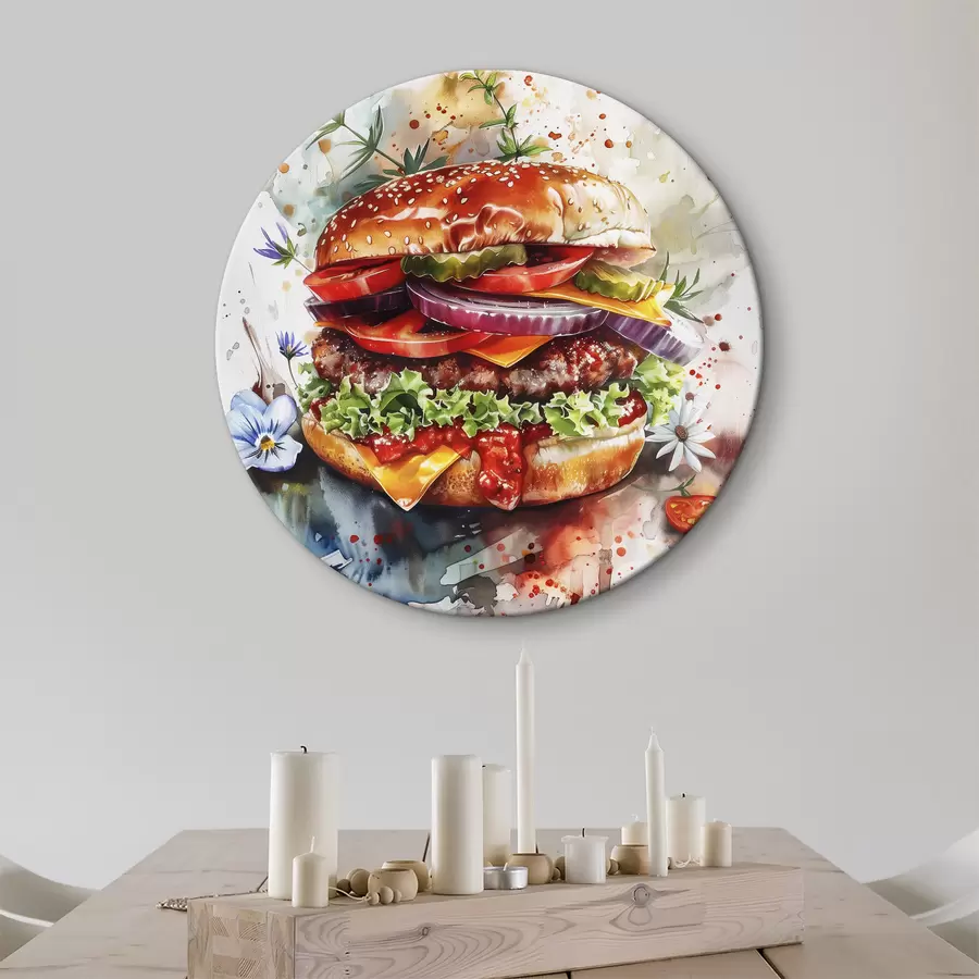  Peintures Délicieux burger à la viande, floral, aquarelle, art culinaire r39699