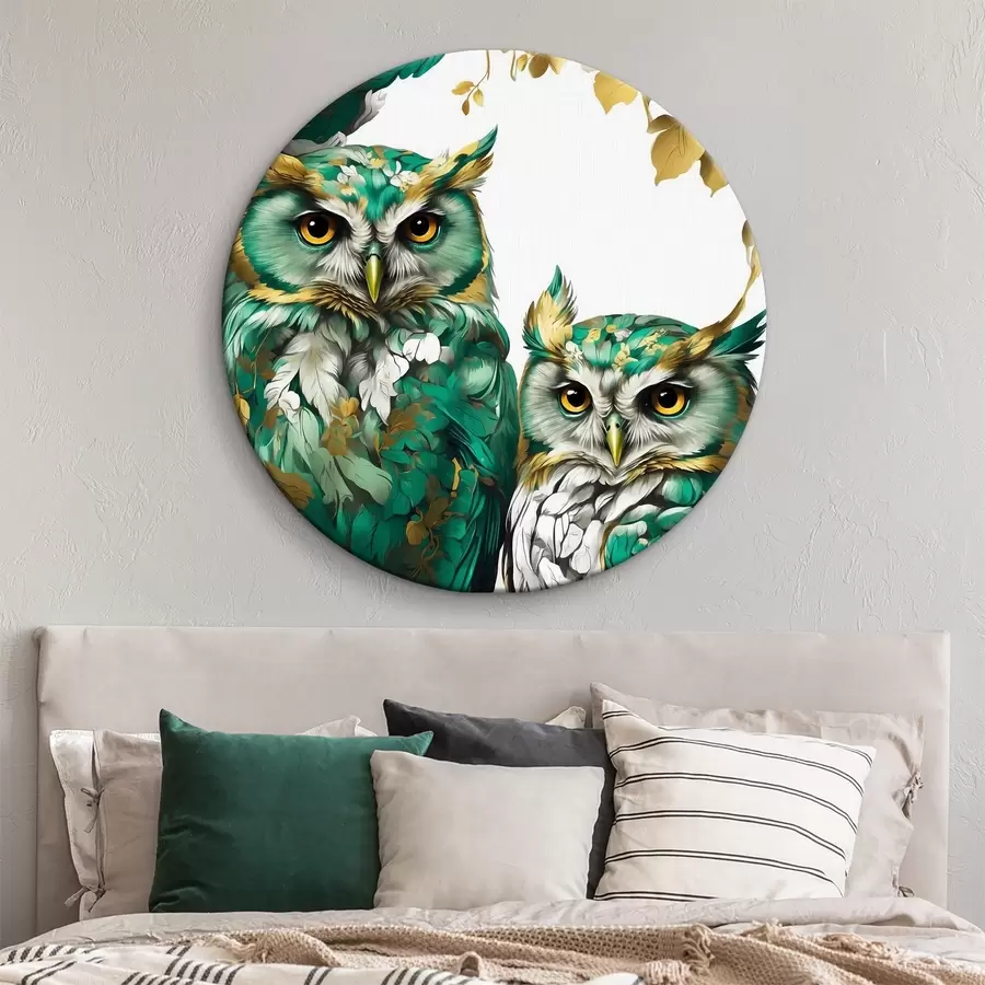  Schilderijen Twee groene uilen in de bladeren r37569