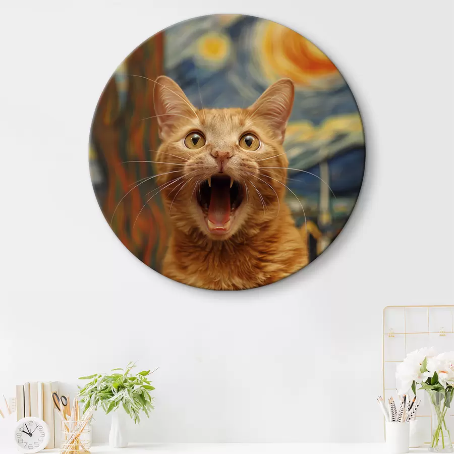  Schilderijen Van Gogh-stijl schilderij van 'De Schreeuw' met een kat r39724