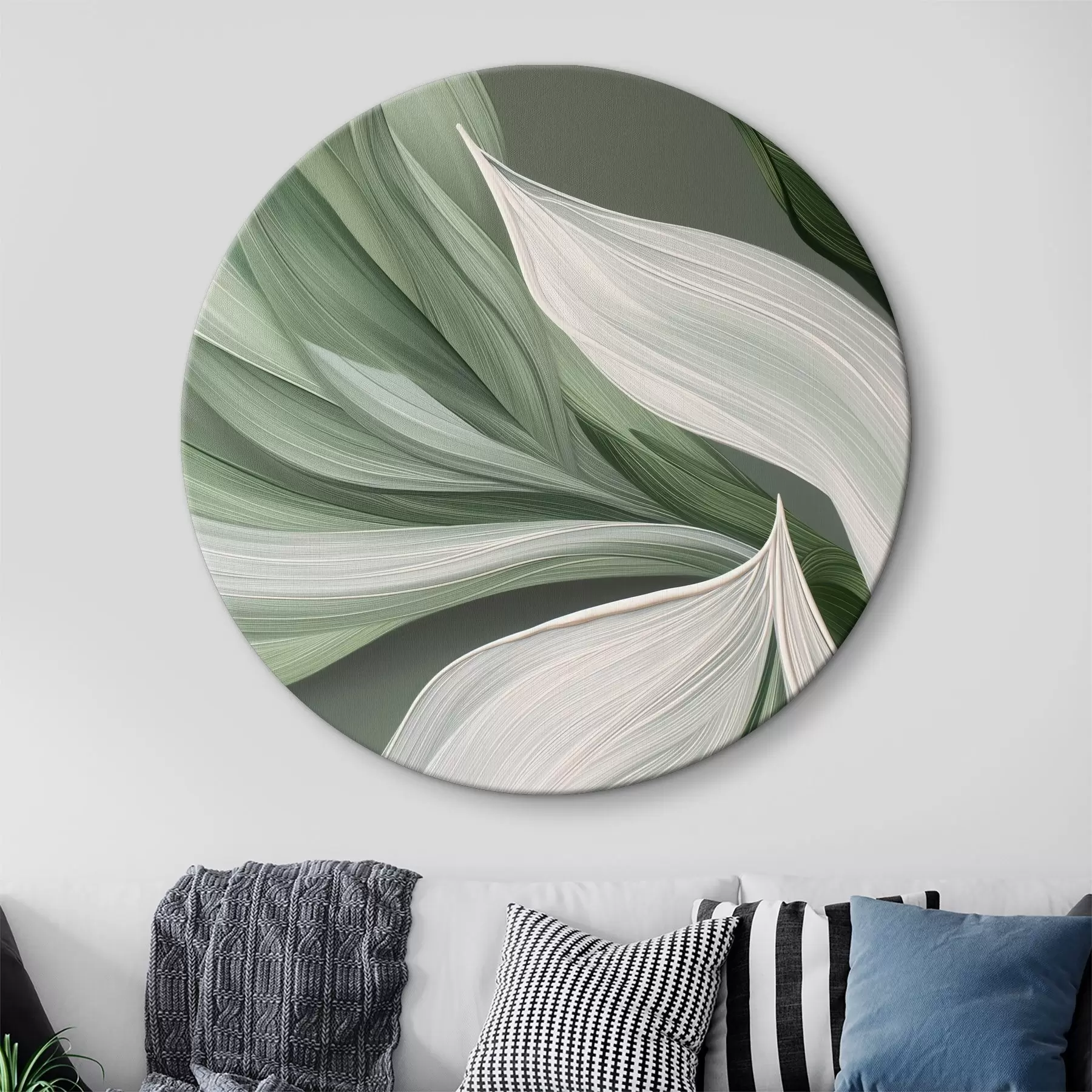  Peintures voile abstrait volumineux aux couleurs blanc et vert r39327