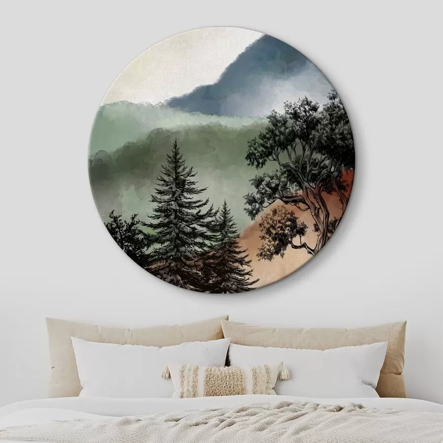  Schilderijen Aquarel van bergen en bomen r36604