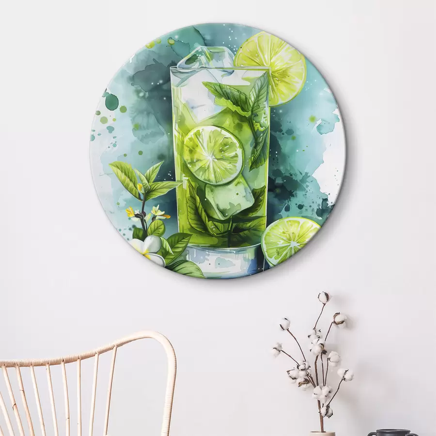  Peintures Cocktail d'été aquarelle, mojito, citron vert et menthe, fleurs, couleurs vertes r39712