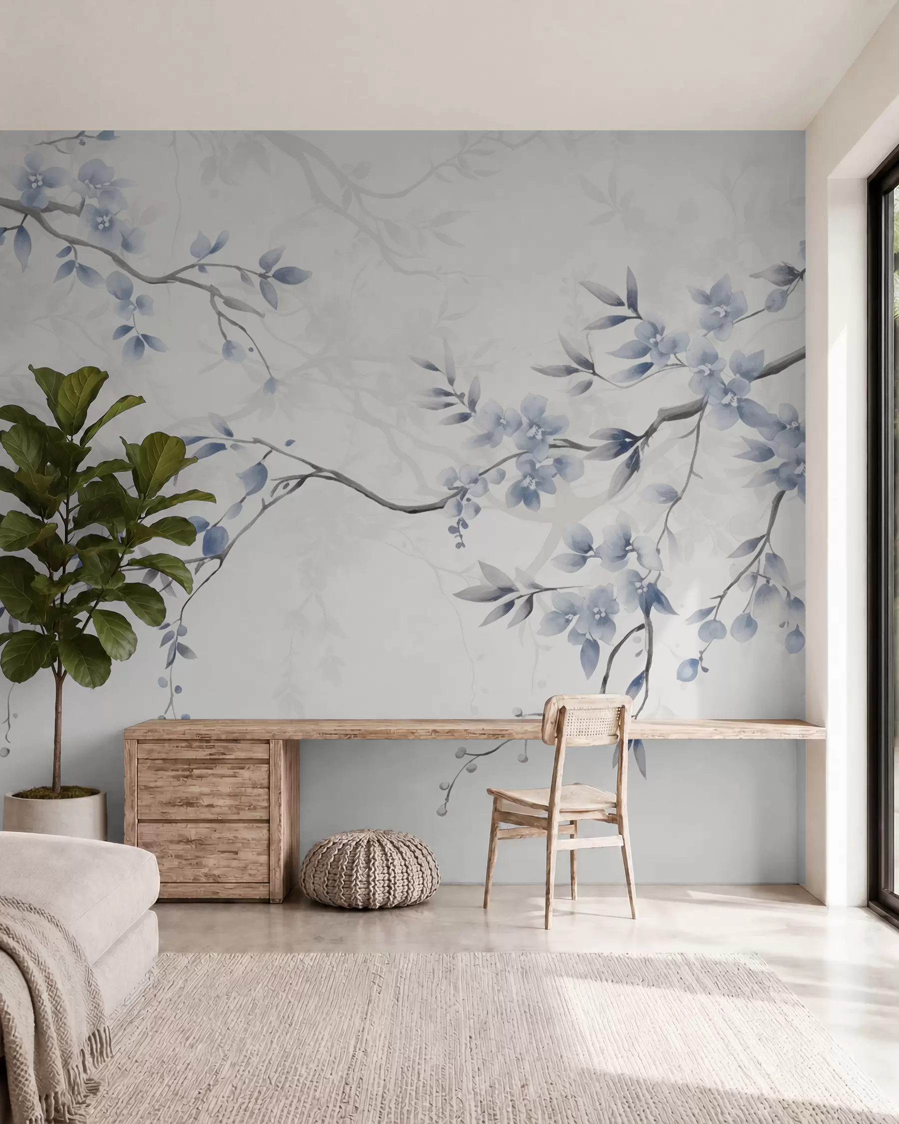 Fotobehang Trendy takken met bloemen en bladeren w02449